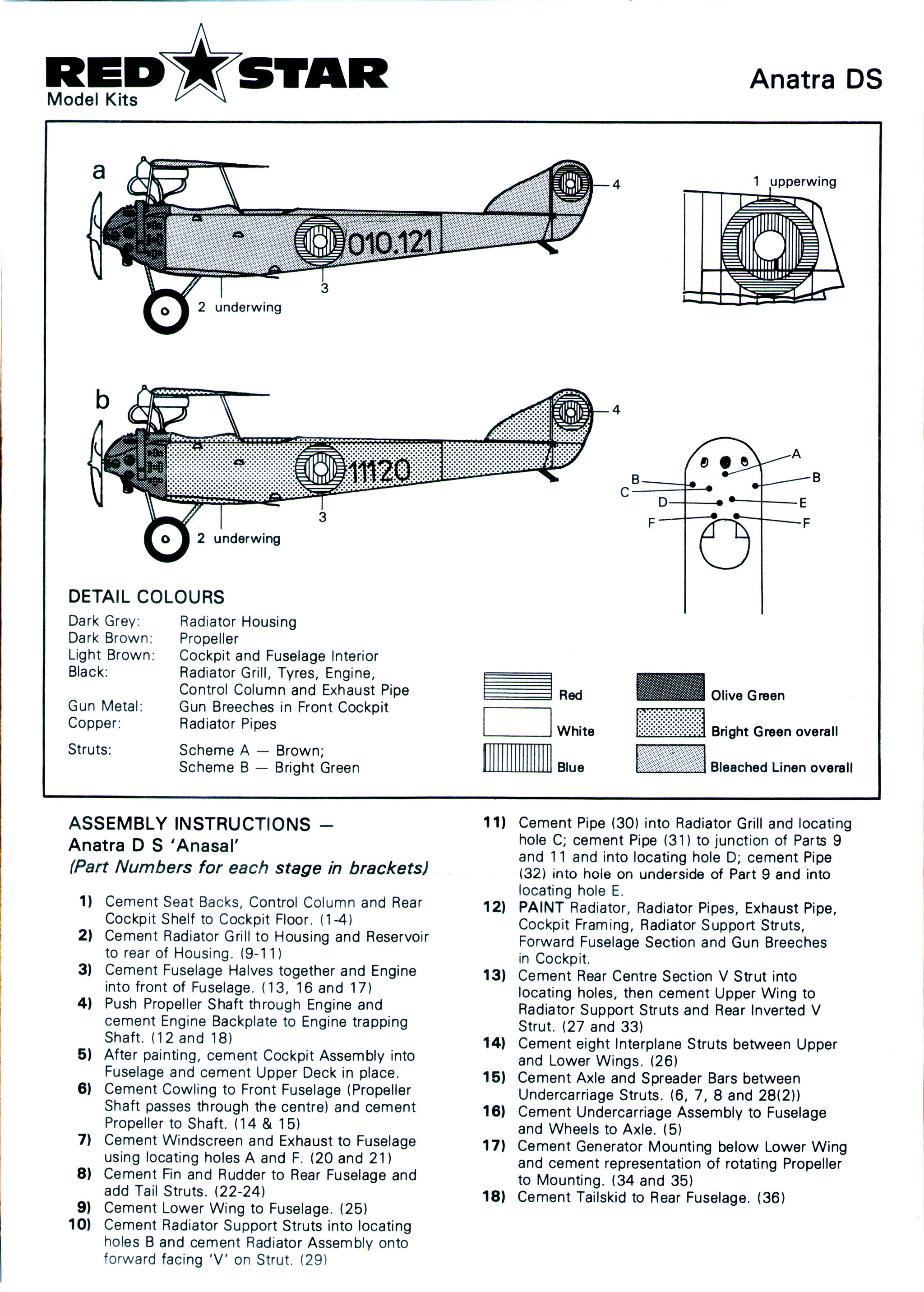 Red Star RS1/4 Anatra Anasal DS, Red Star Model Kits Ltd, 1983/4 assembly instructions for F312 Anatra